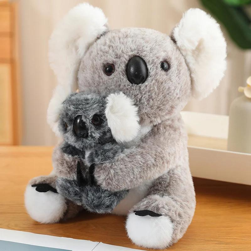 Muñeco de Peluche Artificial Creativo de Animales Madre e Hijo Koala Pingüino Bolsa de Cría Juguete de Peluche Regalo de Cumpleaños de 25CM