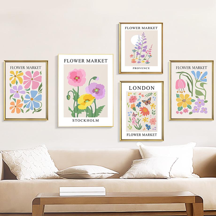 Flower Poster Canvas Painting Abstract Art Flower Market Print Nordic Style Wall Art Picture for Living Room Home Decoration