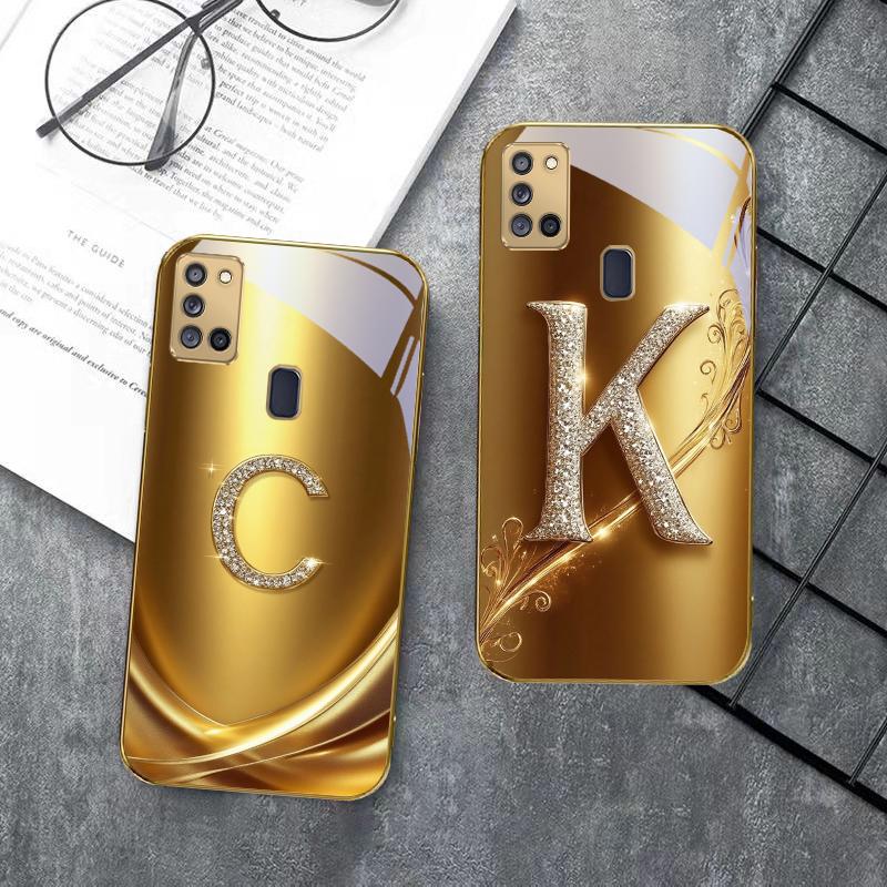 Laurel leaf ring gold For Samsung A 31 32 A33 A34 35 14 A15 13 A16 25 26 50 52 53 54 55 56 70 71 72 73 Golden glass phone case