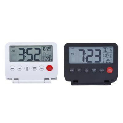 Foldable Small Travel Digital Alarm Clock with Calendar LCD Temperature Display Clock with Backlight Snooze Function