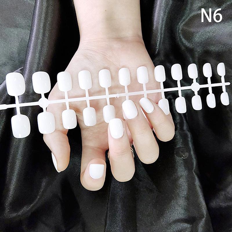 

24Pcs Short Nails Square Round Fake Nails Glossy Solid Colors Press On Nails Full Cover Artificial Fingernail False Nail Tips 6