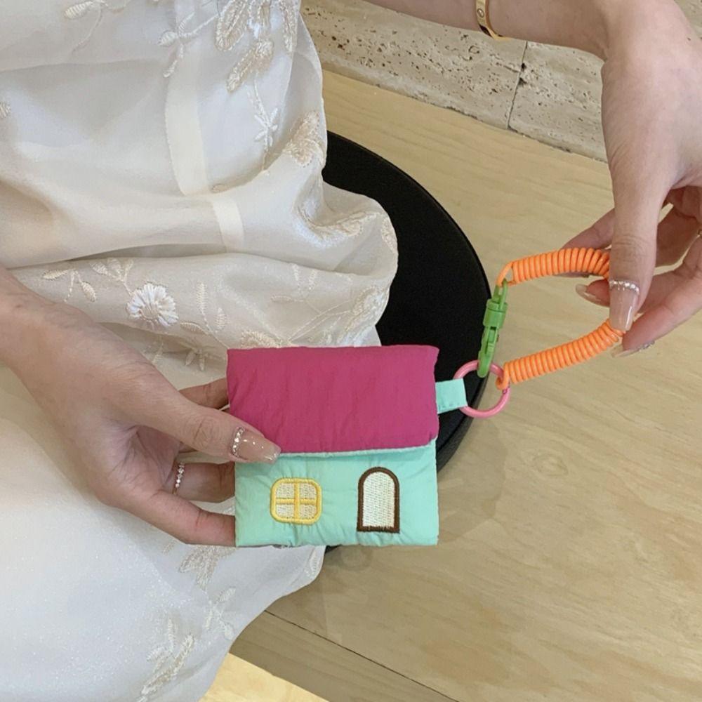 Storage Bag Cotton Filling Earphone Bag Cartoon House Coin Pouch Keychain  Small Item Storage