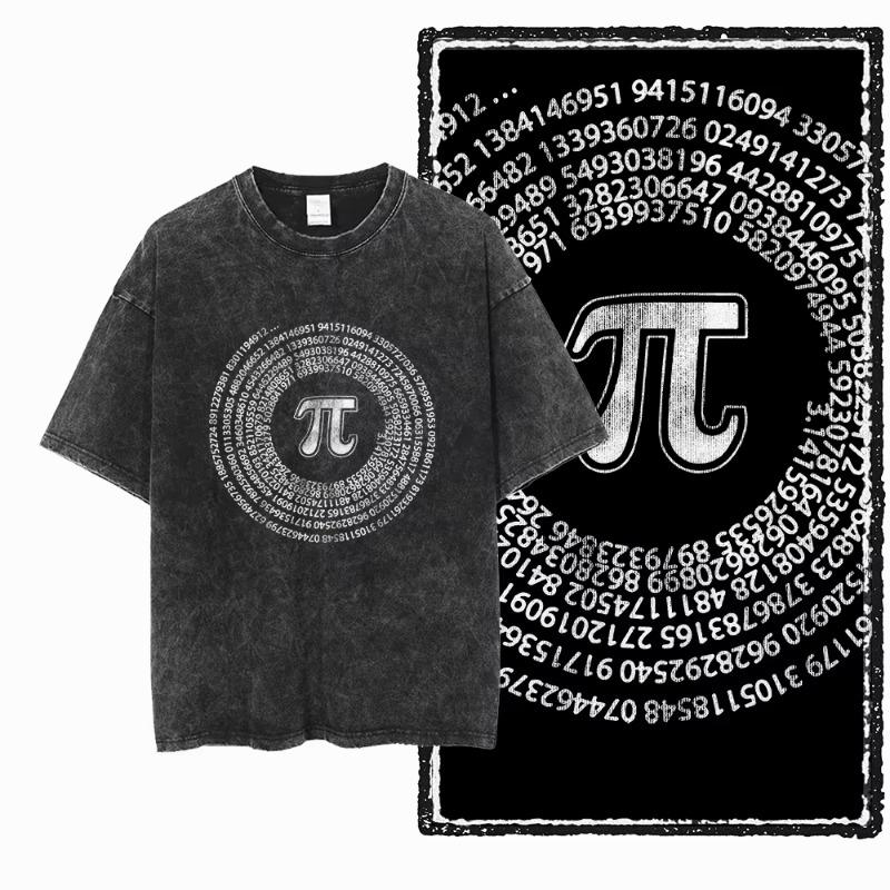 SC Math Theme Pai Printed Cotton Acid Washed Exclusive Graphic Unisex T Shirt Cool Streetwear Men Tshirts Big Size Tee for Men