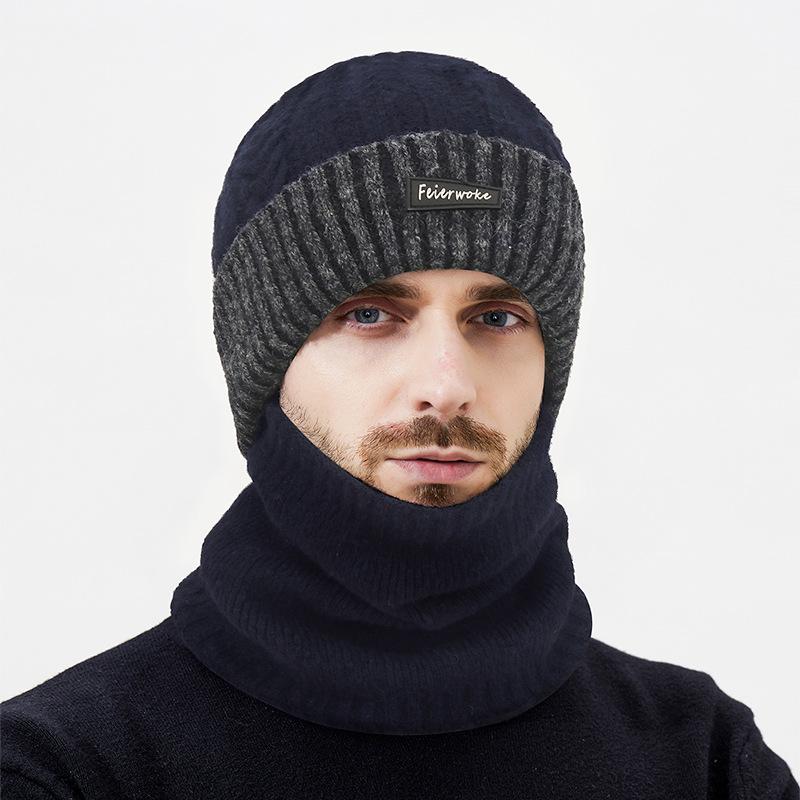 Winter Color Matching Wool Knitted Hat for Men Outdoor Cycling Cold-Proof Warm Wool Hat