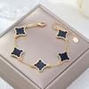 Fashion Black Geometric Lucky Four Leaf Clover Bracelet for Women Five Leaf Flower Charm Bracelets Girl Wrist Chain Jewelry Gift