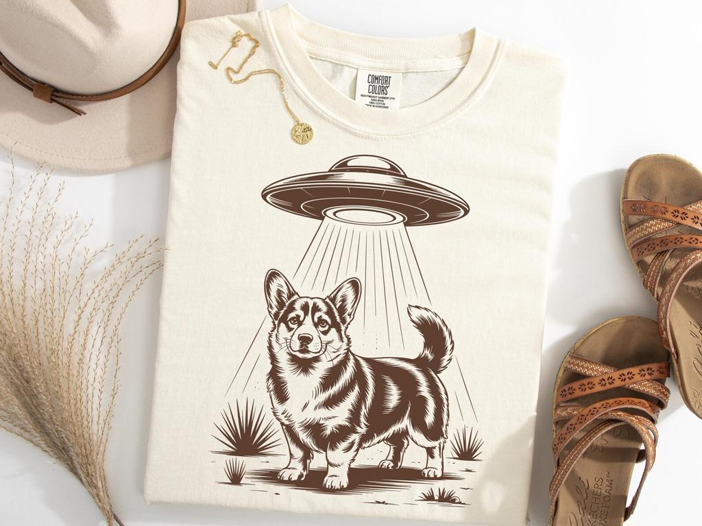 Corgi Alien Abduction T-Shirt, UFO Dog Tee for Corgi Lovers, Funny Space Dog Shirt, Alien Galaxy Pup Graphic TShirt, Western