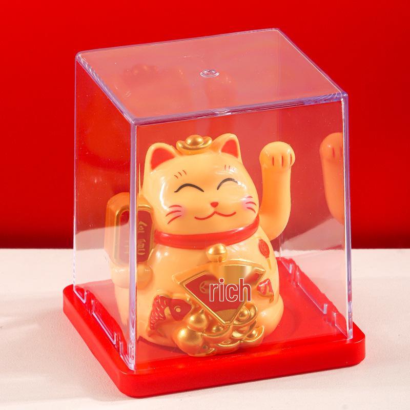 Solar Powered Waving Maneki-neko Car and Desktop Ornament