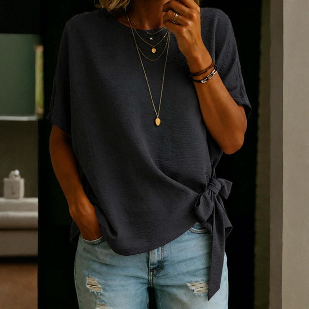 Fashionable Ladies' Summer New Arrival  Color Loose T-Shirt With Ruffled Hem