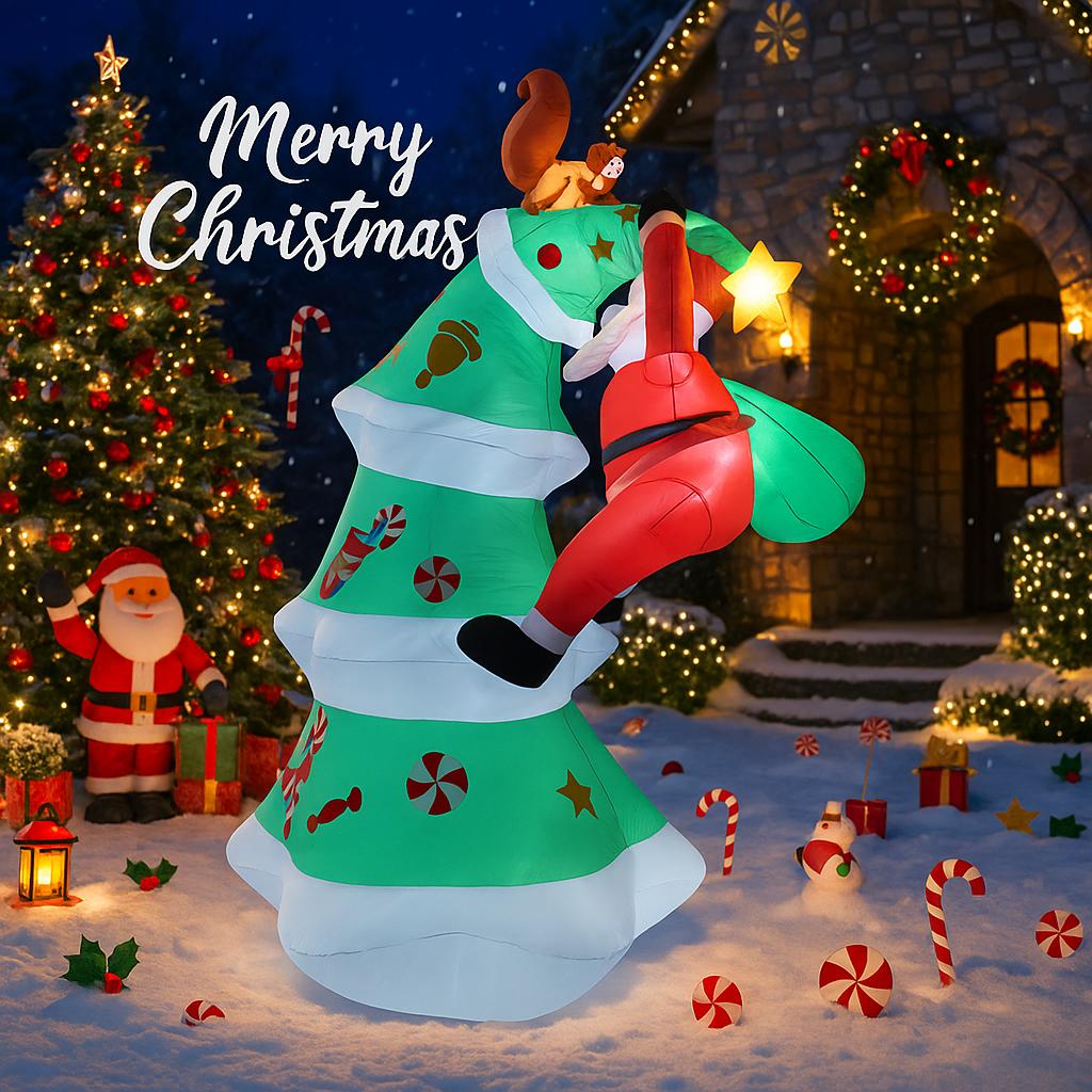 9.84FT Inflatable Toy Christmas Tree Decoration Set Santa Elf Penguin Xmas Yard Supplies LED Lit Xmas Home Ornament Festive Gift