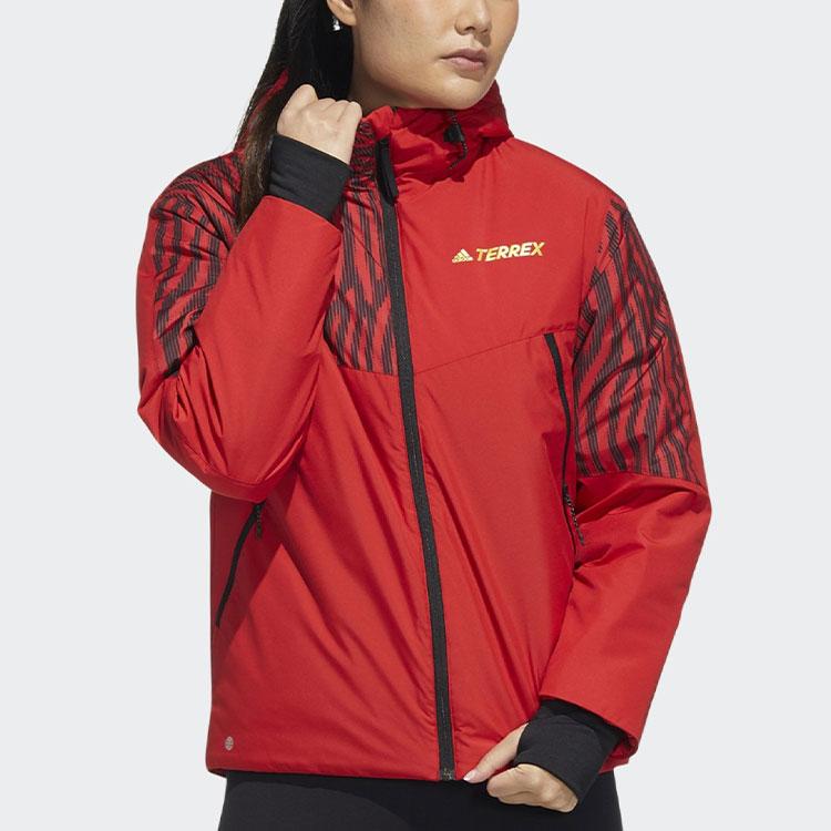 Adidas Printed Color Block Cotton Jacket Women Jackets Red HE7321