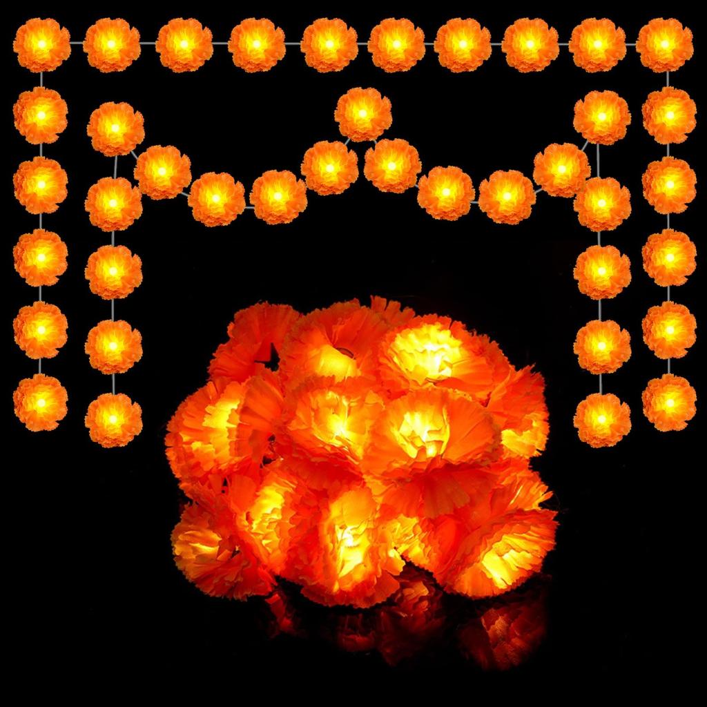 Artificial Marigold String Lights, Hanging String Lights Decorations, For Diwali, Horror Atmosphere Decorations, Total Length 10 Feet, 20 Lights