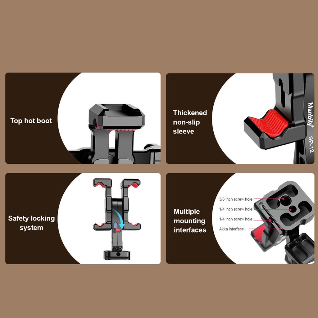 Portable Phone Tripod Mount Metal Phone Mount for Tripod with Dual Phone Holder Cold Shoe Mounts