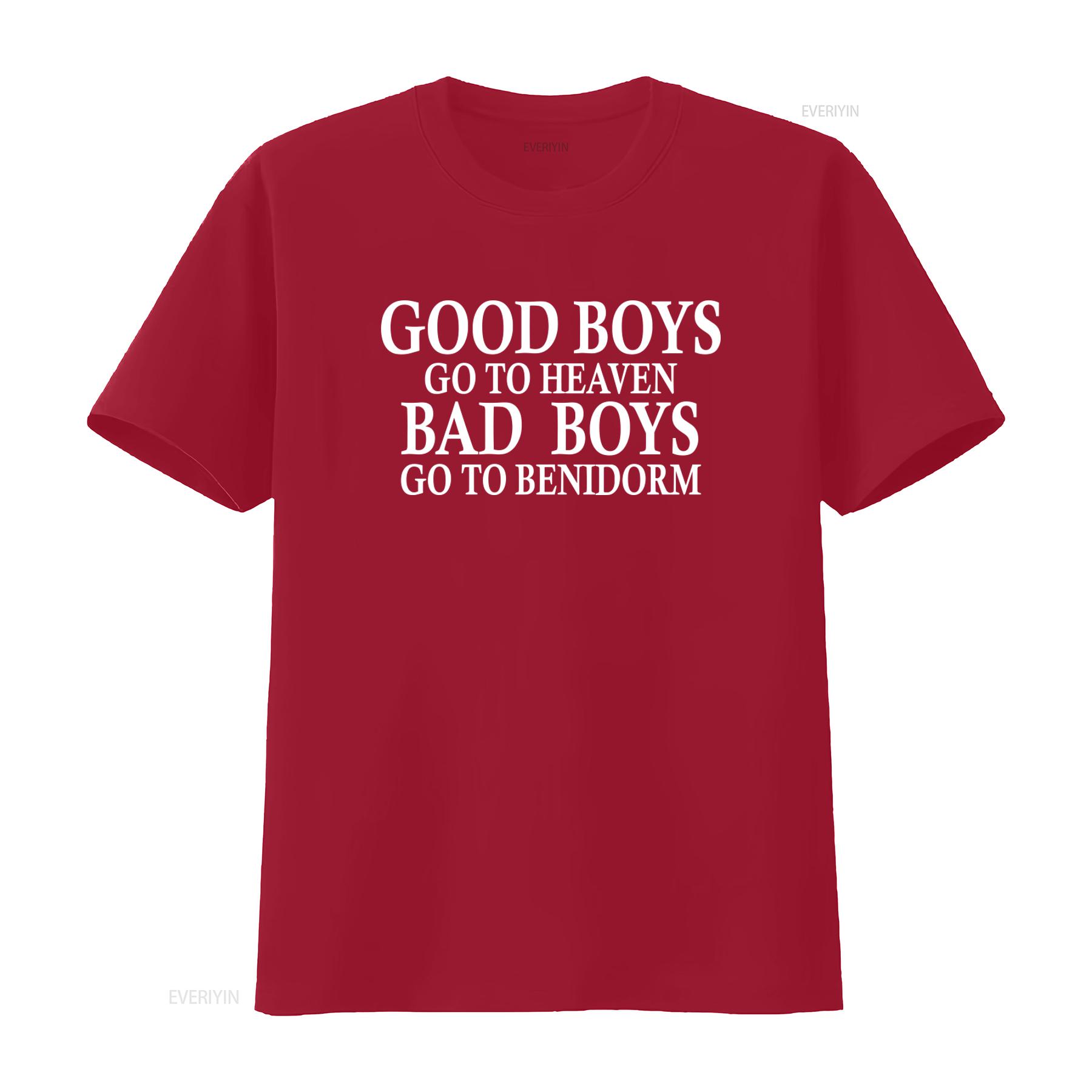 Stylish Good Boys Go To Heaven Bad Benidorm T Shirt Novelty Design for Trendy Fashion vintage Washed Versatile graphic S