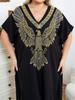 EDOLYNSA Vintage V-neck Gold Eagle Embroidery Plus Size Black Kaftan Robe Women's Long Dress Summer Holiday Beachwear Swimsuit Coverup Q1682