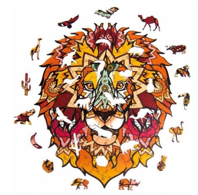 Puzzle Drewniane Układanka Lew Kot Afrykański Pua4-00706