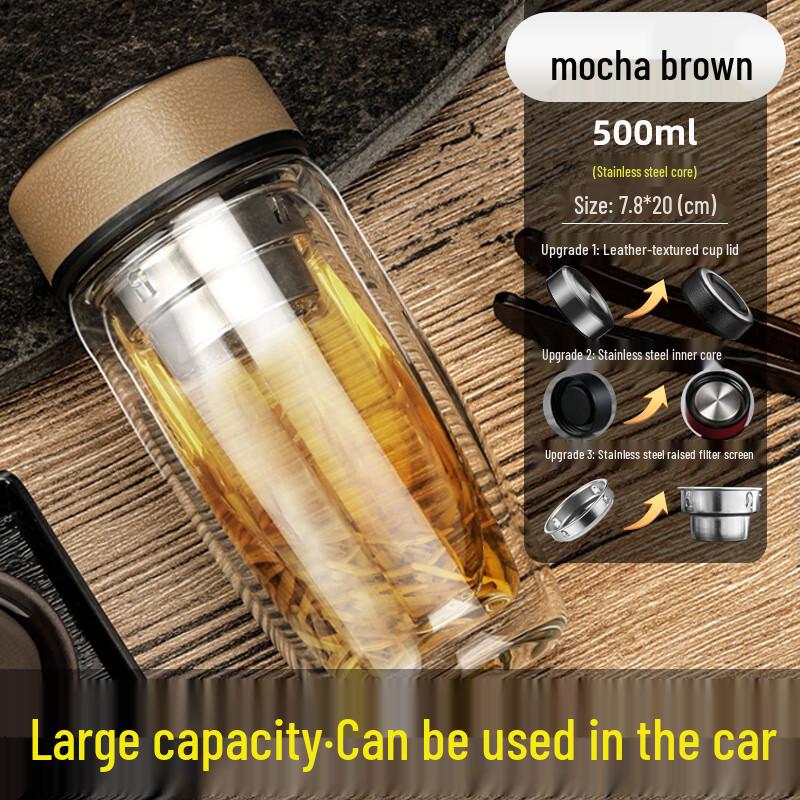 MINGHUI Leather Grain Double-Layer Borosilicate Glass Tumbler