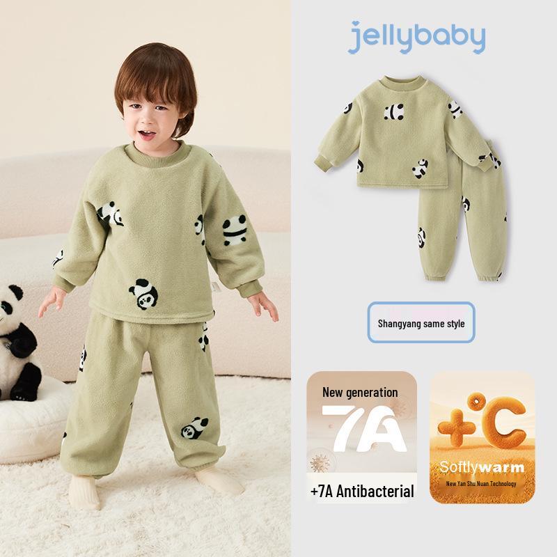 Antibacterial Thermal Kids  Pajamas: Warm Velvet Set for Boys & Girls 90cm