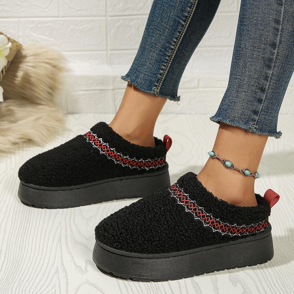 

Зимние ботинки в этническом стиле с толстой подошвой, меховые, полутапочки, женские, осенне-зимние, новые, с носками, для улицы, тапочки из хлопка на платформе с флисовой подкладкой 41 чёрный