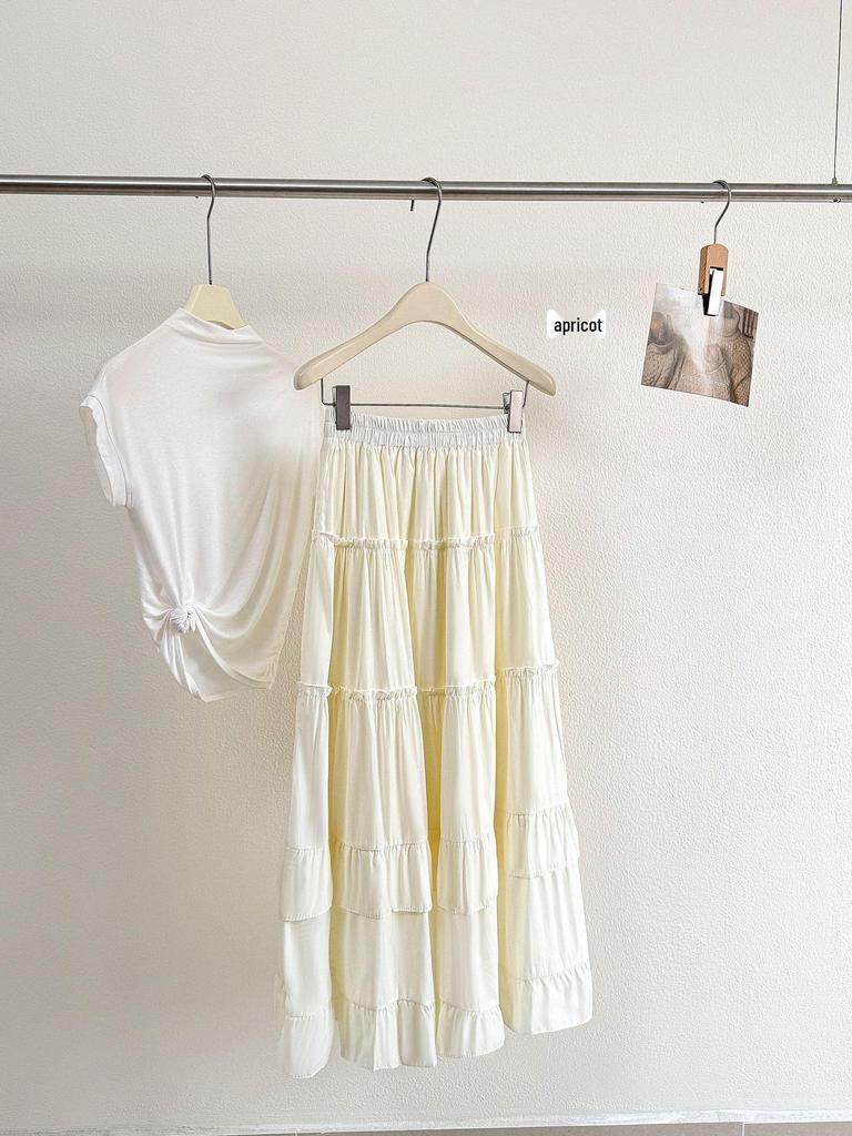 White Ruffle Draped Umbrella Skirt - Spring/Summer 2026 Collection