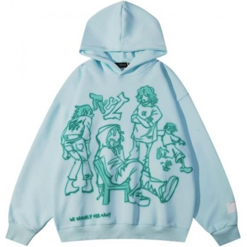 Oversized Hooded Sweatshirt Men Women Streetwear Loose Fit Graphic Print Long Sleeve Pullover Casual Jacket
