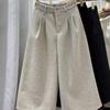 2025 Autumn/Winter High-Waisted Thick Woolen Retro Straight-Leg Wide Pants for Women