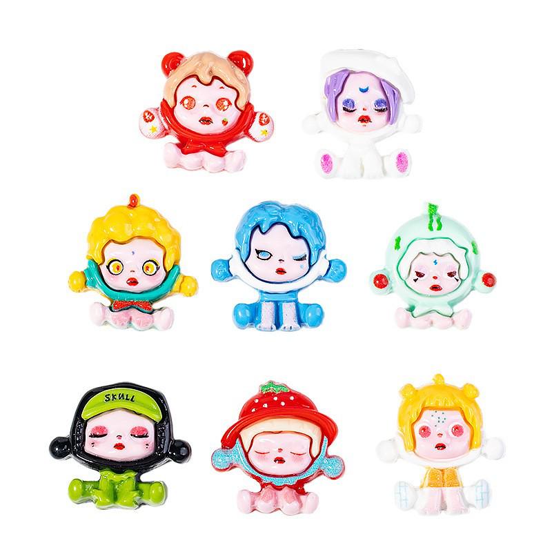 Cartoon Girl Resin Accessories: Cute Sitting Pose DIY Phone Case, Keychain, and Headwear Components