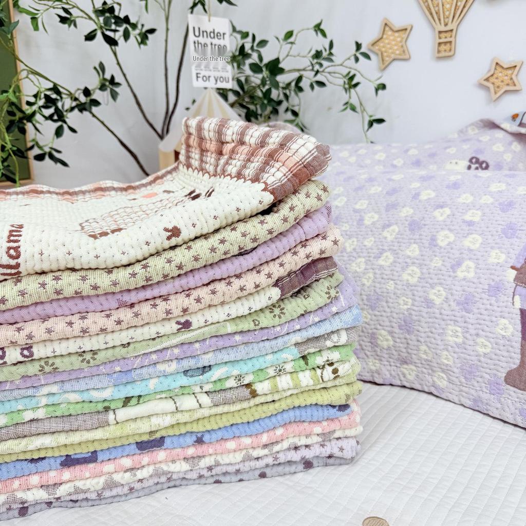 Cartoon Cotton Gauze Pillowcase Set: Soft, Breathable, Sweat-Absorbent Pillow Covers.