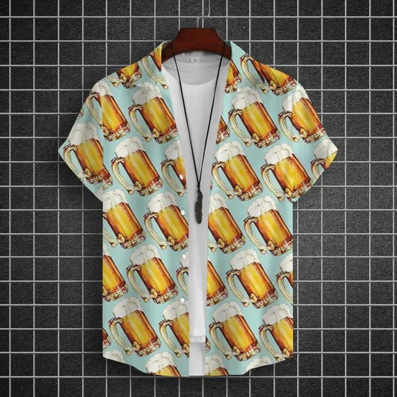 

Гавайская рубашка для мужчин с принтом пива в виде 3D-рубашек с коротким рукавом, футболки для вечеринок, летние повседневные топы, свободная одежда больших размеров 2XL