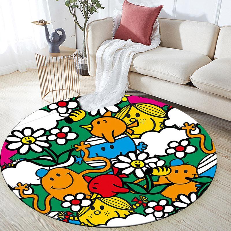 Mr. Men and Little Miss,Round Area Rug,Carpet Rug for Living Room Bedroom Sofa Playroom Decor,Non-slip Floor Mat