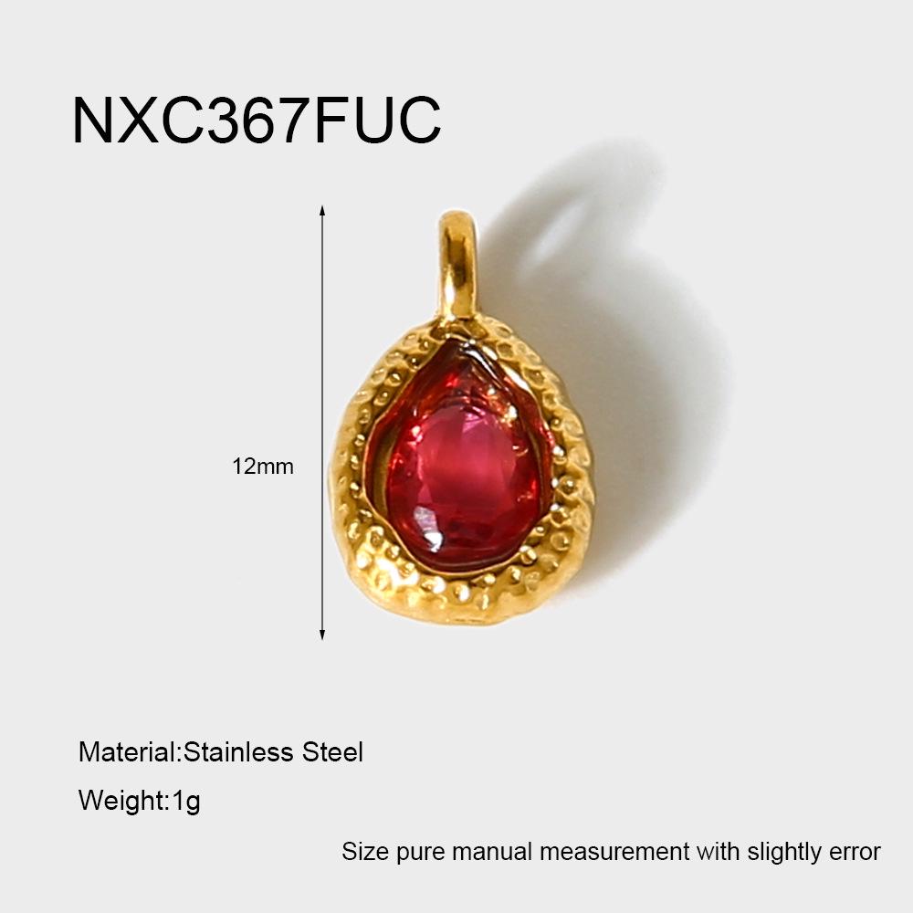 18K Gold-Plated Zircon Water Drop Hammered Pendant - Stainless Steel, Waterproof DIY Jewelry Accessory