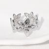 Middle Finger Ring Minimalist Flower Shape Open Adjustable Fit Women Ring Stainless Steel Texture