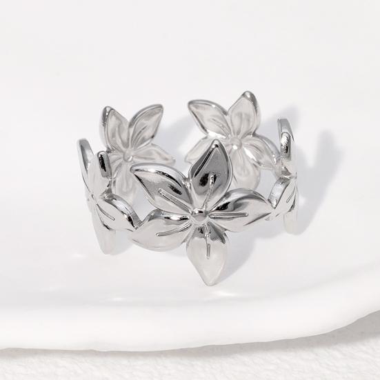 Middle Finger Ring Minimalist Flower Shape Open Adjustable Fit Women Ring Stainless Steel Texture