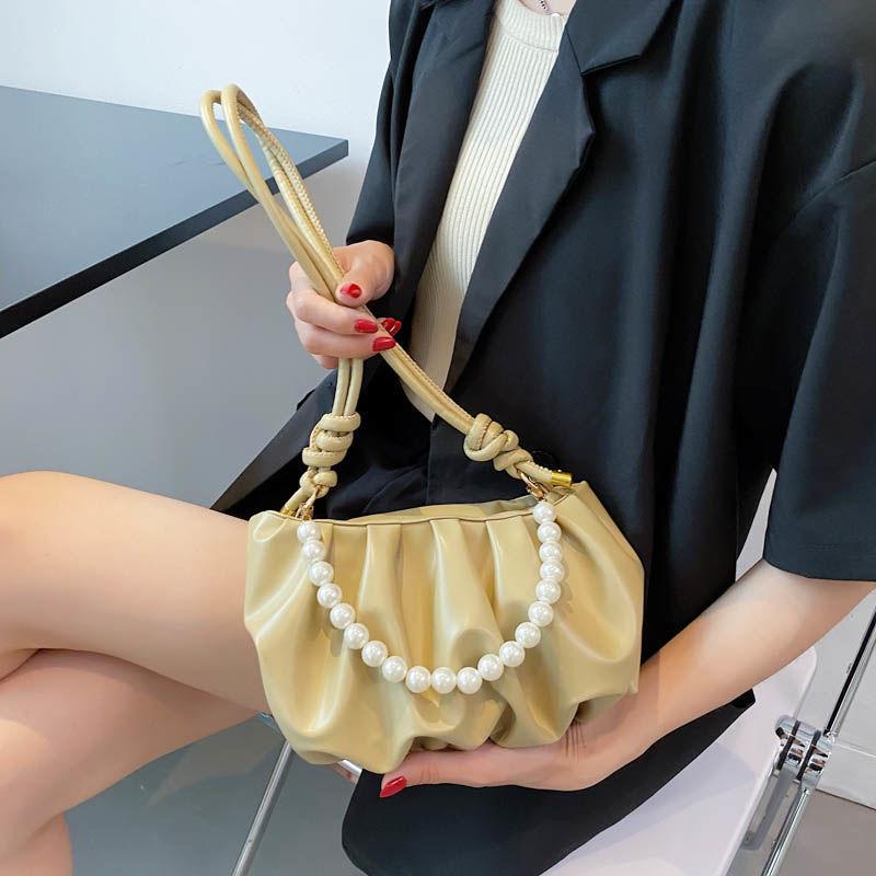 High-end Summer Niche Small Bag Women's 2025 New Trendy Texture Pearl Underarm Bag Pleated Cloud Messenger Bag