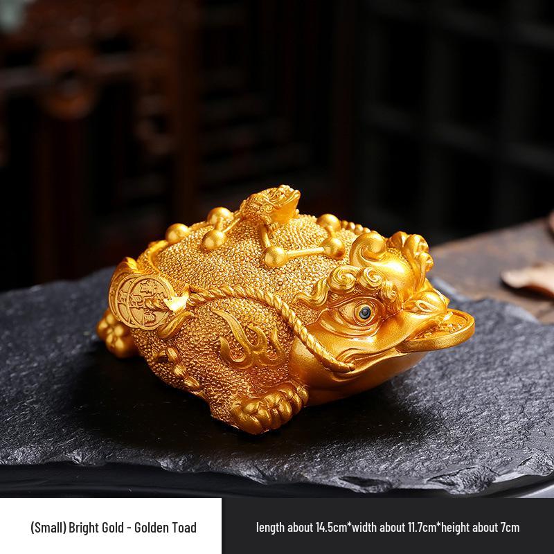 Golden Toad Resin Ashtray with Lid - Chinese Style Ornament for Home, Office, or Tea Table