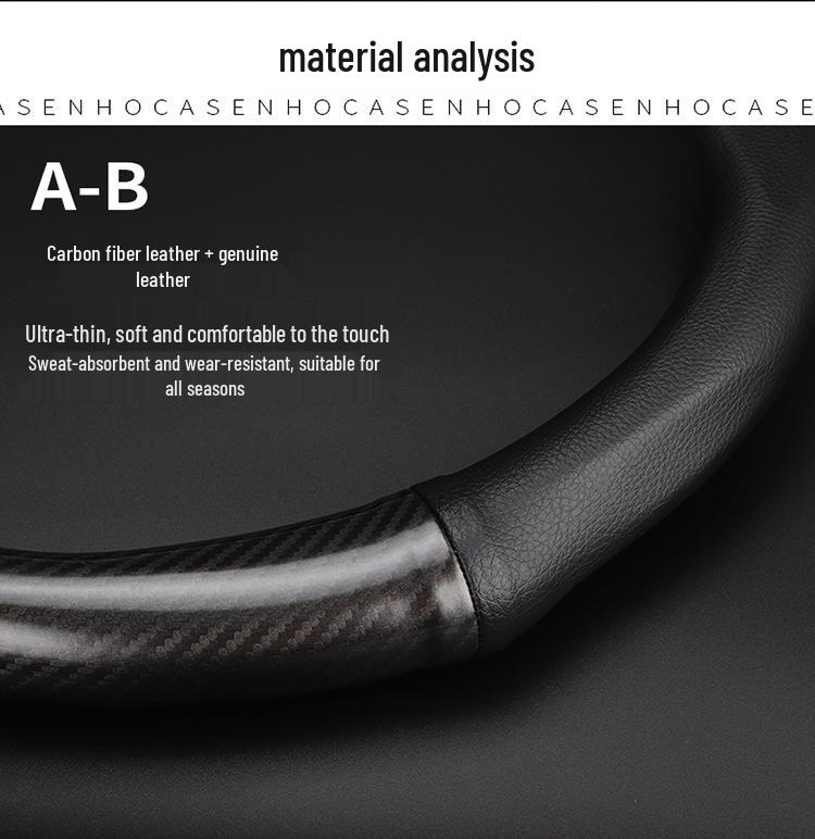 Hongqi Steering Wheel Cover: Leather & Carbon Fiber, Non-Slip, Fits H5/HS5/HS7/H7/HS3/H9, All-Season.