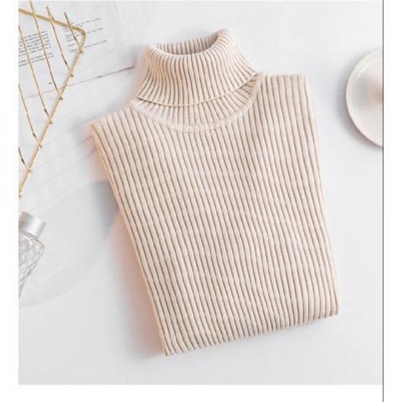 

Женский облегающий вязаный свитер с высоким воротником 2024 года - Пуловер с длинным рукавом однотонного цвета для осени/зимы L