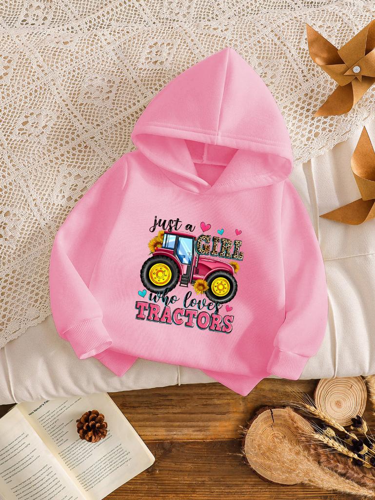 Kids Girls Tractor Graphic Printed Hoodie Loves Tractors Leopard Letter Sweatshirt Loose Hooded Jumper Autumn Clothes