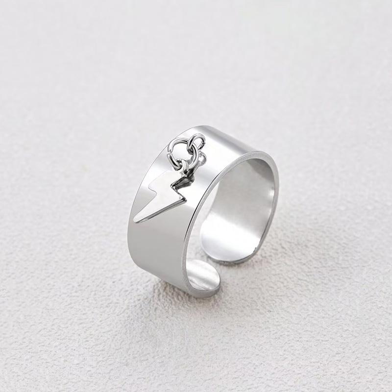 Hip Hop Donner Blitz Anhänger Ring Beschichteter Edelstahl Verstellbar Offene Ringe Für Männer Schmuck white