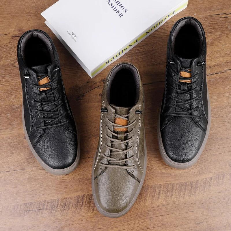 Fashion Luxury Brand Lace-Up Male Ankle Boots Fashion Men's Shoes Genuine Leather Mens Sneakers New Trend Male Comfortable Walking Shoe