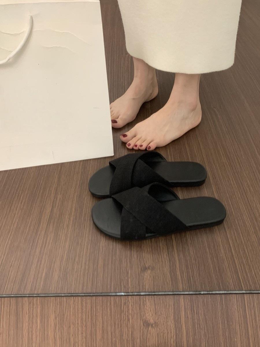 

French evening wind linen cross with flat bottom cool slippers women wear summer seaside vacation casual beach sandals 40