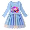 Girls' Kpop Rainbow Sequin Mesh Dress - Long Sleeve, Perfect for Spring & Autumn