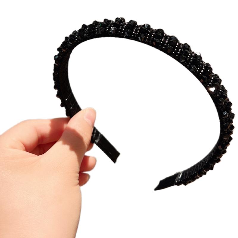 

Elegant High Skull Hairband Crystal Studded Headband Baroque Glittering Hairhoop for Female Party Hair Styling Ornament чёрный