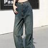 Summer pocket ripped design mopping pants loose Hong Kong style trousers jeans women's nostalgic blue tide ins