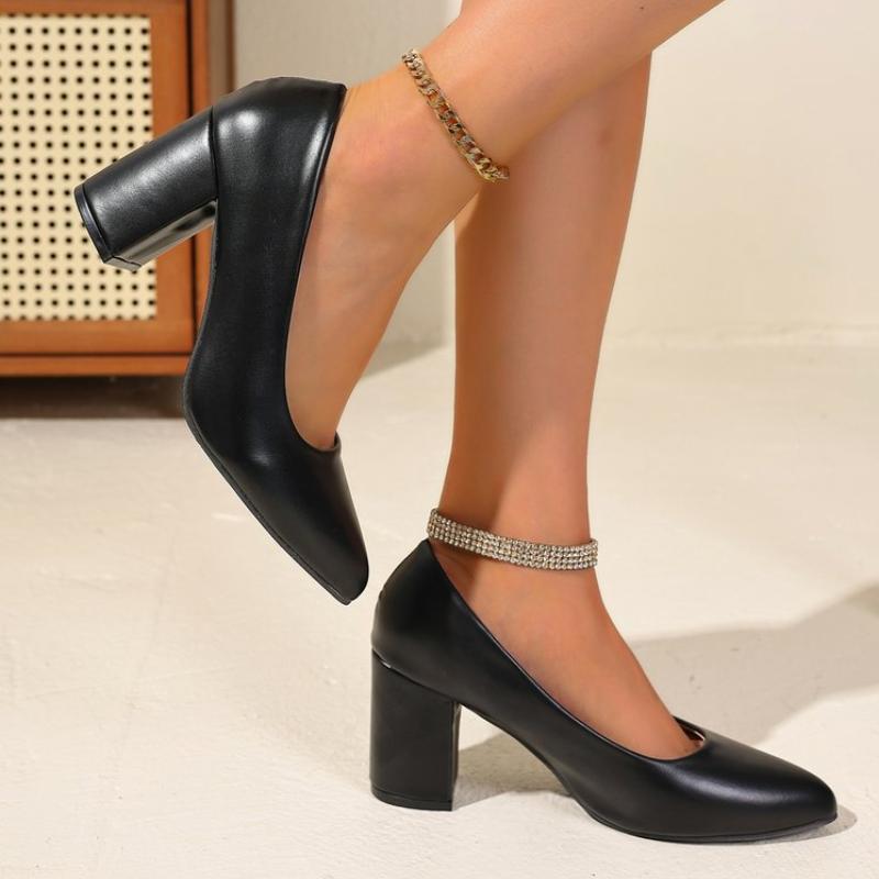 2025 New High Heels Women New Korean Style Pointed Shallow Mouth Thick Heel Fashion Shoes Sapatos De Mujer