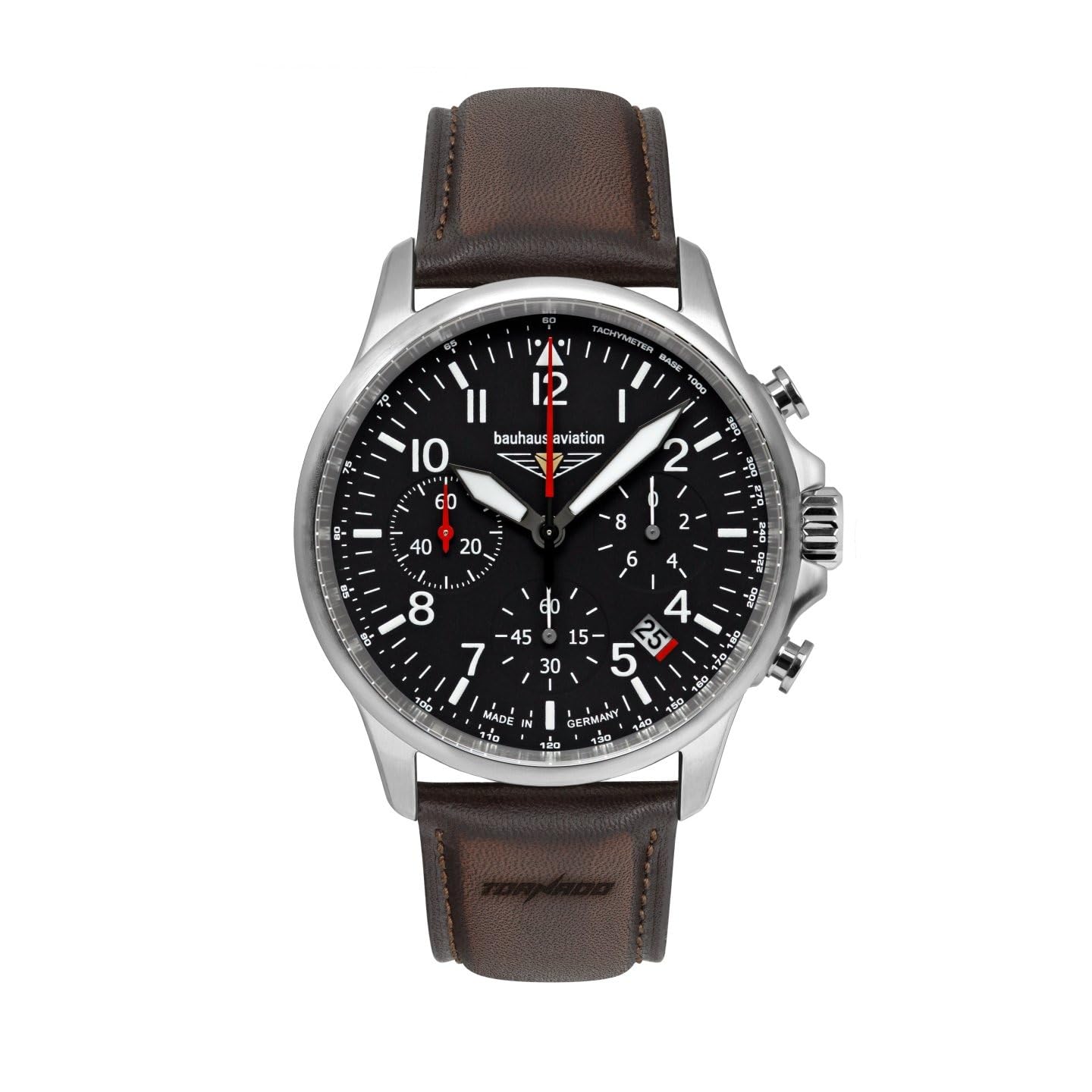 

BAUHAUS Watch Chronograph Date Quartz Official Limited Distribution Aviation Tornado Pilot s Wristwatch, Import, (Black чорний