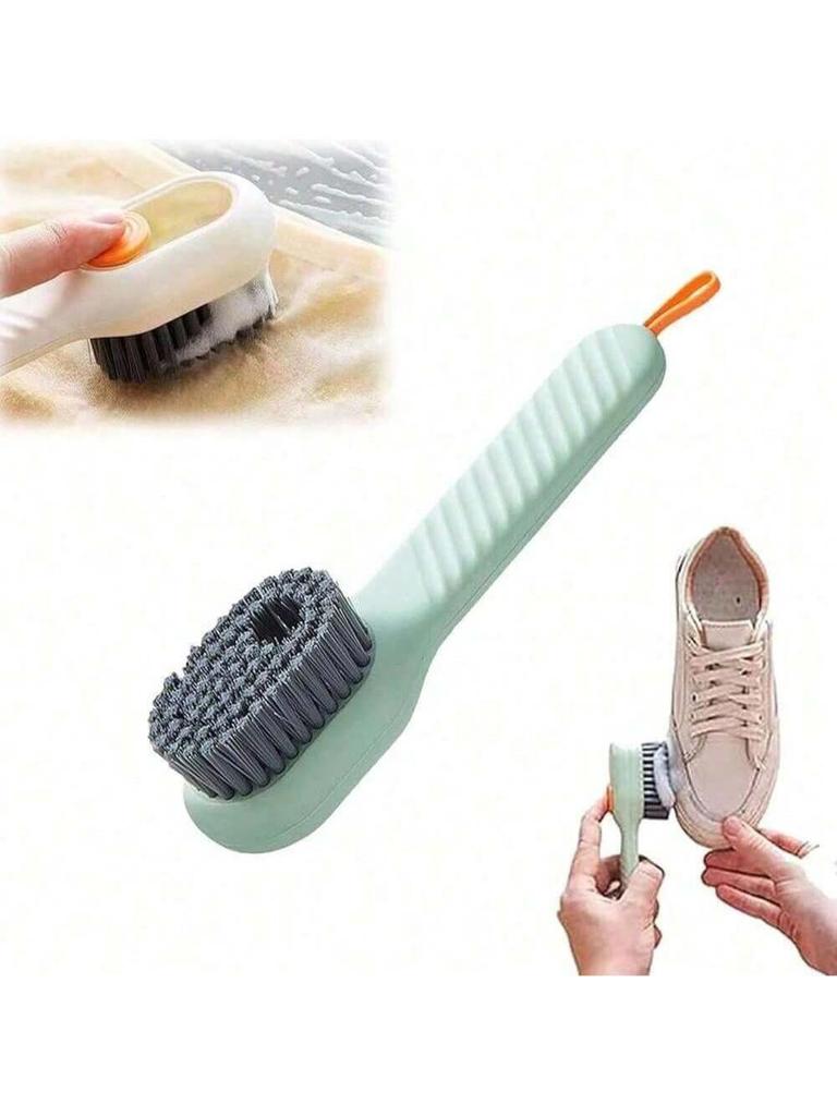 1pc Easy-To-Use White PP Multi-Functional Shoe Brush - Press-Type Built-In Liquid Dispenser, Soft Non-Destructive Bristles.