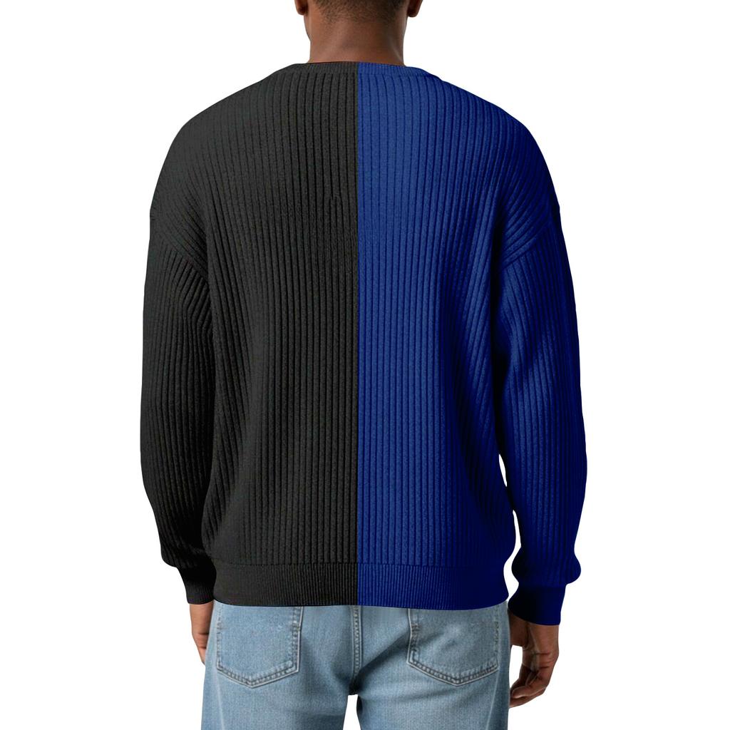 Men's Color-Blocked Stylish V-Neck Ribbed Textured Long-Sleeve T-Shirt
