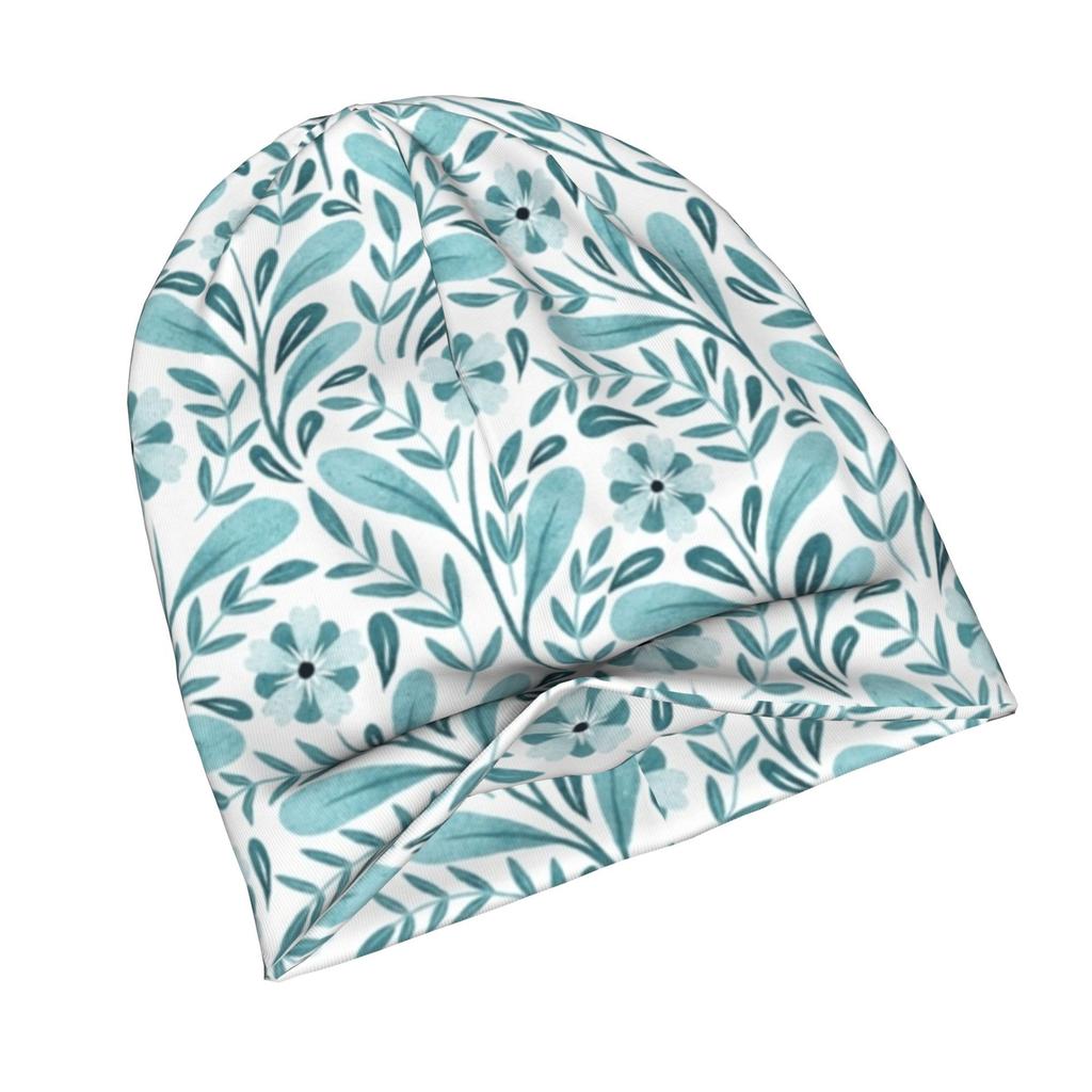 Monochrome Scandi Floral Green And White Stylish Adult Beanie for Layering with Fall Or Winter Outfits Brings Relaxed Charm to Streetwear Or Weekend F