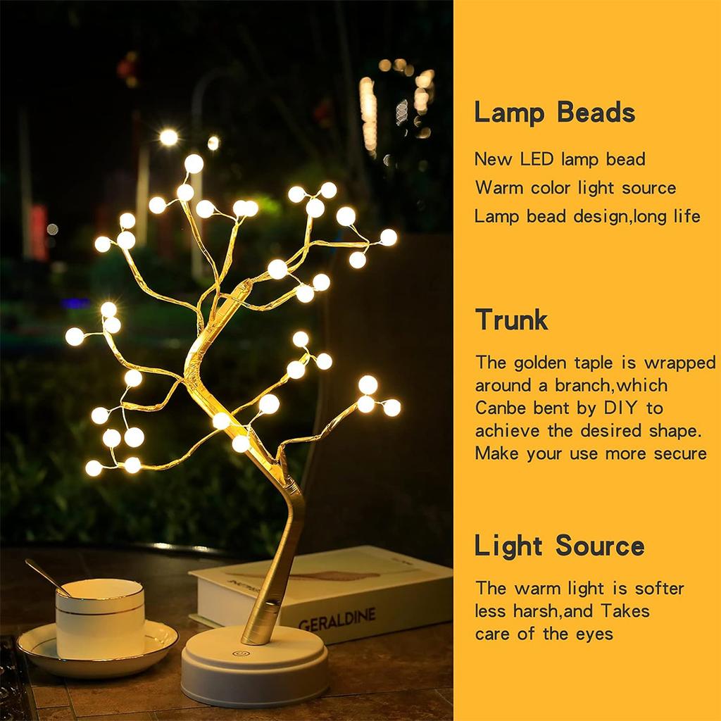 36/72/108 Bonsai Tree Led Lamp Table Usb Room Fairy Bedside Light 8modes Wire Bedroom Tabletop Night Switch Lights Christmas Diy