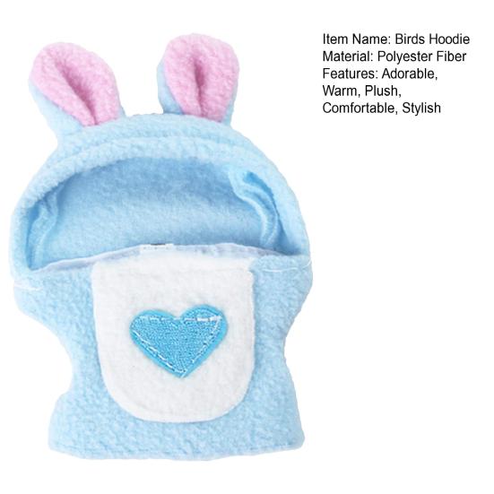 Birds Hoodie Cute Blue White Parrot Flight Suit with Ears Small Animals Apparel for Parrots African Greys Parakeet Cockatiel
